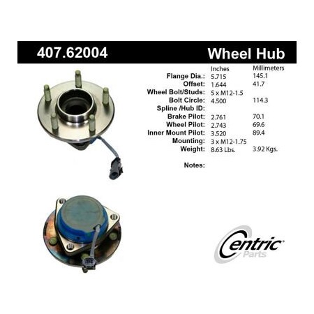 Centric Premium Hub and Bearing Assembly; With Integral ABS, Parts 407.62004